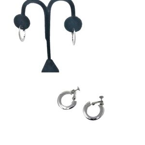 Classic Silver Tone Clip On Hoop Earrings